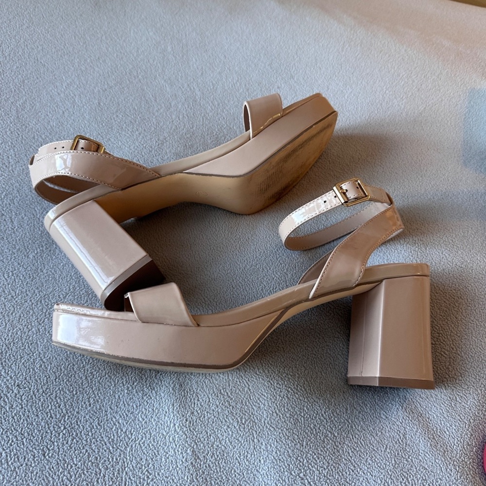 Rachel Zoe Blush Patent Leather Block Heel Sandals
